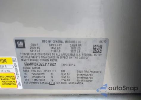 2014 Buick Enclave Leather from USA, damaged, VIN 5GAKRBKD2EJ112621